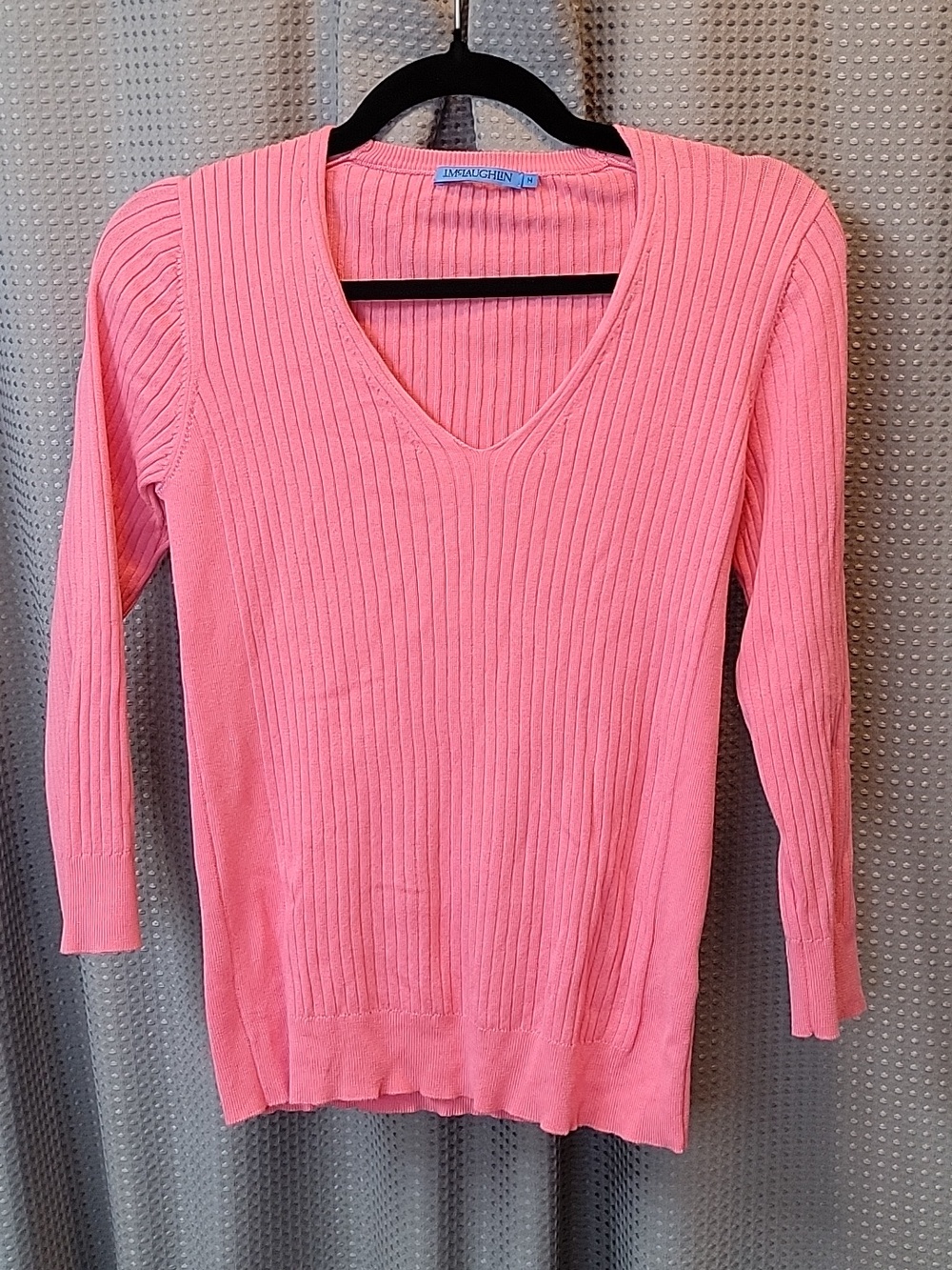 J. McLaughlin V Neck 3/4 Sleeve Rib Sweater Size M